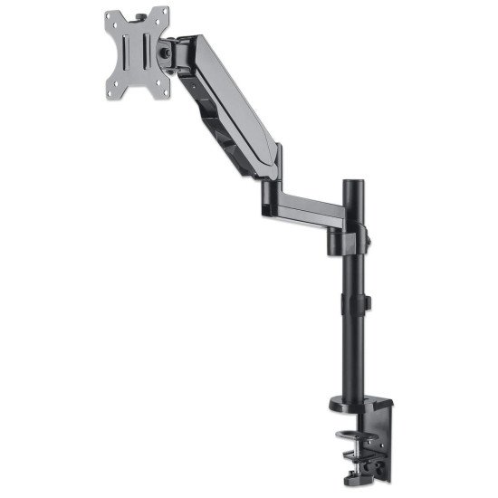 Manhattan Support de bureau TV/moniteur (Bras articulé à vérin à gaz), écrans 13"–27", pince ou passe-câble, Compatibilité VESA : 75x75 et 100x100 mm (vérifiez les dimensions des quatre trous de fixation à l'arrière), charge max. 8 kg