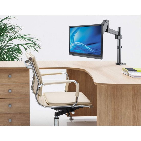 Manhattan Support de bureau TV/moniteur (Bras articulé à vérin à gaz), écrans 13"–27", pince ou passe-câble, Compatibilité VESA : 75x75 et 100x100 mm (vérifiez les dimensions des quatre trous de fixation à l'arrière), charge max. 8 kg