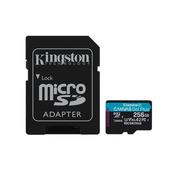 Kingston Technology Carte microSDXC Canvas Go Plus Gen4 200 Mo/s A2 U3 V30 256 Go + adaptateur