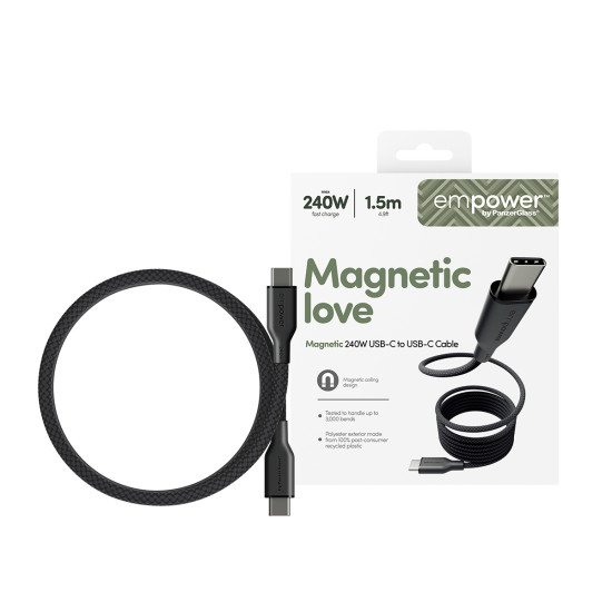 PanzerGlass empower by ® Magnetic 240W USB-C to USB-C Cable | USB 2.0 | 1.5M | Space Black Protection d'écran transparent Universel 1 pièce(s)