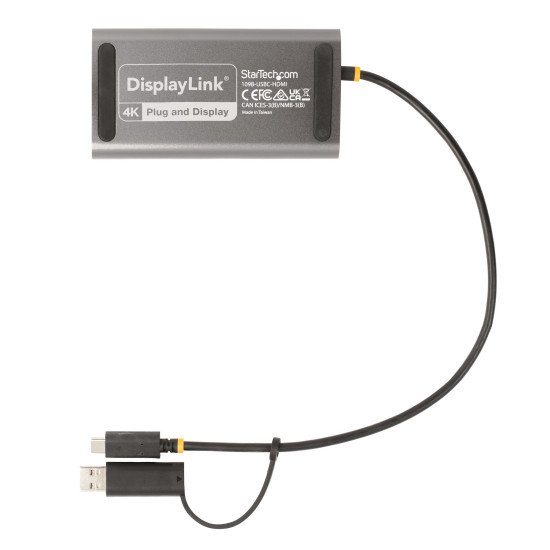 StarTech.com Adaptateur USB-C vers Double HDMI - USB-C ou A vers 2x HDMI - 4K 60Hz - 100W Power Delivery Pass-Through - Adaptateur Vidéo avec Câble Intégré de 30cm - Convertisseur USB-C vers HDMI pour PC Portable