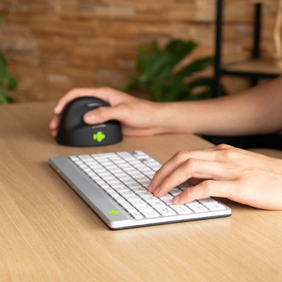 R-Go Tools Clavier ergonomique R-Go Compact Break, clavier compact avec logiciel de pause, AZERTY (BE), Bluetooth, blanc