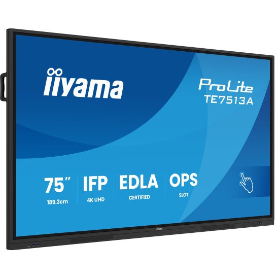 iiyama TE7513A-B2AG Écran d'affichage dynamique Écran plat interactif 190,5 cm (75") Wifi 500 cd/m² 4K Ultra HD Noir Écran tactile Intégré dans le processeur Android 24/7