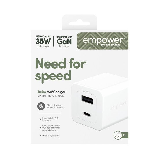 PanzerGlass empower by ® Turbo 35W Charger incl. USB-C + USB-A | EU Plug | Silver White Protection d'écran transparent Universel 1 pièce(s)