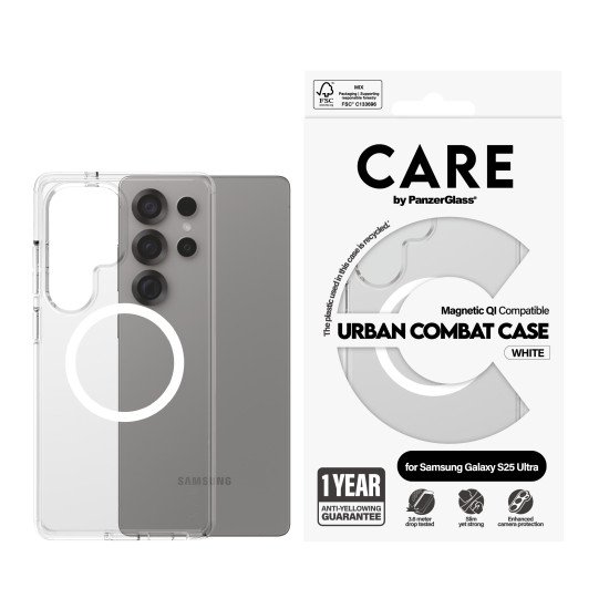 PanzerGlass CARE by ® Flagship Case Transparent Urban Combat w. White Qi Compatible Samsung Galaxy S25 Ultra coque de protection pour téléphones portables Housse PanzerGlass CARE by ® Flagship Case Transparent Urban Combat w. White Qi Compatible Samsung Galaxy S25 Ultra coque de protection pour téléphones portables Housse