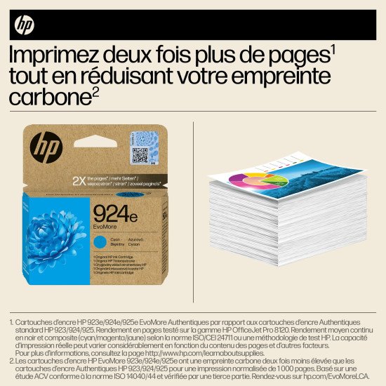 HP 924e Cartouche d'encre authentique Cyan EvoMore