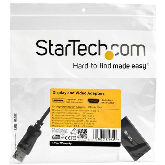 StarTech.com Adaptateur DisplayPort vers HDMI 4K 60 Hz avec HDR