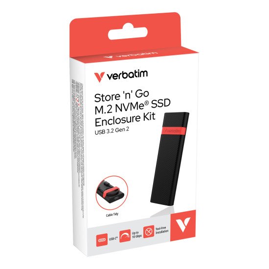 Verbatim 32261 Boîtier de disques de stockage Enceinte ssd Noir, Rouge M.2 Alimenté par port USB
