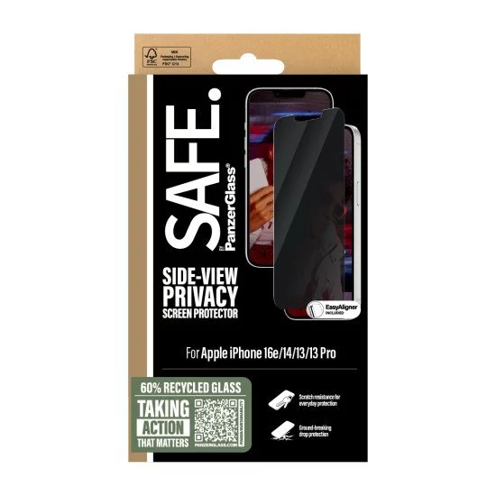 PanzerGlass SAFE. by ® Privacy Screen Protector iPhone 16e | 14 | 13 | 13 Pro | Ultra-Wide Fit w. Aligner Protection d'écran transparent Apple 1 pièce(s)