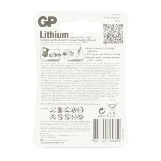 GP Batteries Lithium Primary AAA Batterie à usage unique Alcaline GP Batteries Lithium Primary AAA Batterie à usage unique Alcaline