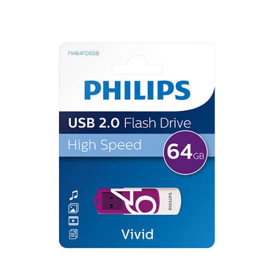 Philips FM64FD05B lecteur USB flash 64 Go USB Type-A 2.0 Violet, Blanc