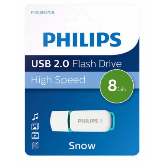 Philips FM08FD70B lecteur USB flash 8 Go USB Type-A 2.0 Turquoise, Blanc
