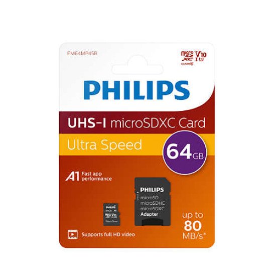 Philips FM64MP45B/00 mémoire flash 64 Go MicroSDXC UHS-I Classe 10