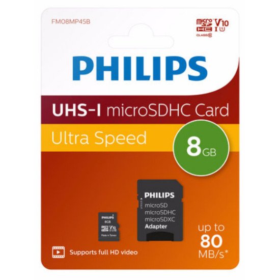 Philips FM08MP45B/00 mémoire flash 8 Go MicroSDHC UHS-I Classe 10