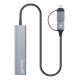 Manhattan Dock/hub combo USB-C & USB-A, 4 ports : 2x USB-A + 2x USB-C, 5 Gbit/s (USB 3.0), Alimenté par USB (aucune alimentation externe requise), aluminium