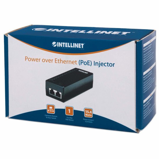 Intellinet Injecteur Power over Ethernet (PoE), 1 port, 48V DC, conforme IEEE 802.3af, Alimentation par Ethernet, garantie de 3 ans