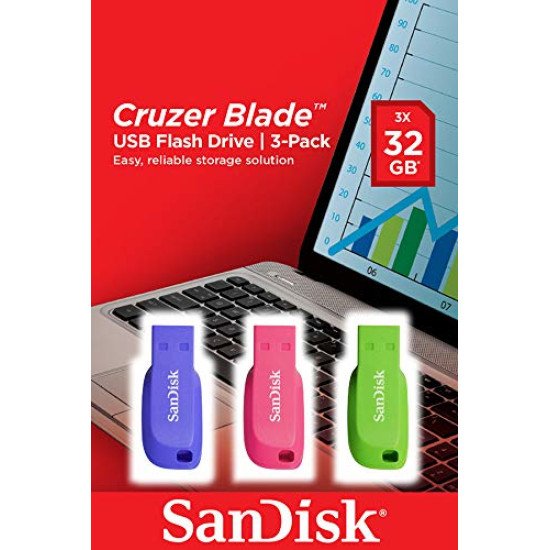 Sandisk Cruzer Blade 3x 32GB lecteur USB flash 32 Go USB Type-A 2.0 Bleu, Vert, Rose