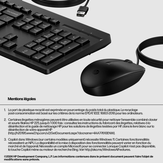 HP Ensemble combiné clavier et souris filaires 225