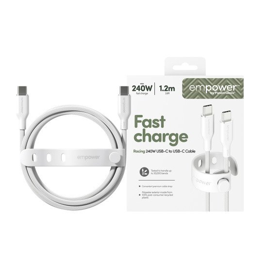 PanzerGlass empower by ® Racing 240W USB-C to USB-C Cable | USB 2.0 | 1.2M | Silver White câble USB Blanc