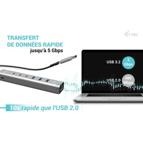 i-tec USB-C/USB-A Metal HUB 6 port (3x USB-C, 3x USB-A), LAN, Power Delivery 85W