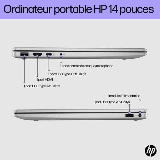 HP 14-ep0752nb Intel® Core™ i5 i5-1334U Ordinateur portable 35,6 cm (14") Full HD 8 Go DDR4-SDRAM 512 Go SSD Wi-Fi 6 (802.11ax) Windows 11 Home Argent