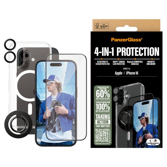 PanzerGlass ® 4-in-1 Protection Bundle iPhone 16 Protection d'écran transparent Apple 1 pièce(s)