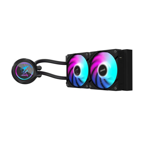 GIGABYTE AORUS WATERFORCE II 240 Refroidisseur liquide pour processeur AIO - 2x ventilateurs ARGB de 120 mm, mécanisme d'emboîtement coulissant, DAISY-CHAIN, compatible avec Intel LGA 1851 et AMD AM5
