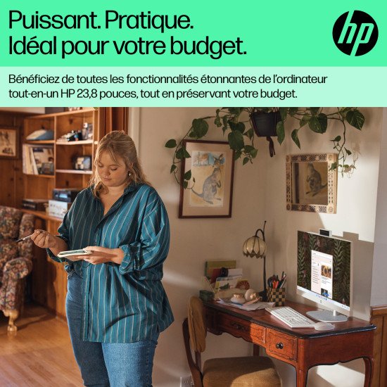 HP 24-cr0060nb AMD Ryzen™ 5 7520U 60,5 cm (23.8") 1920 x 1080 pixels PC All-in-One 16 Go LPDDR5-SDRAM 512 Go SSD Windows 11 Home Wi-Fi 6 (802.11ax) Noir