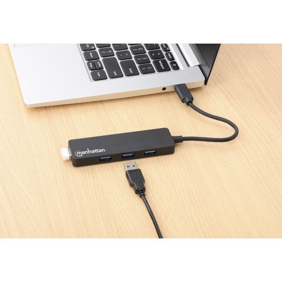 Manhattan Dock/hub USB-C, 4 ports : 4x USB-A, 5 Gbit/s (USB 3.0), Alimenté par USB (aucune alimentation externe requise), équivalent à HB30CM4AB