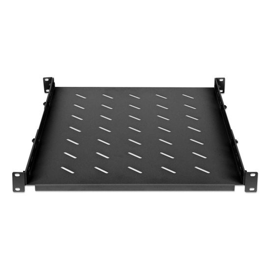 Intellinet Étagère fixe réglable 19", 1U, profondeur 550 mm, rails réglables de 550 à 750 mm, charge max. 20 kg, noire, garantie à vie