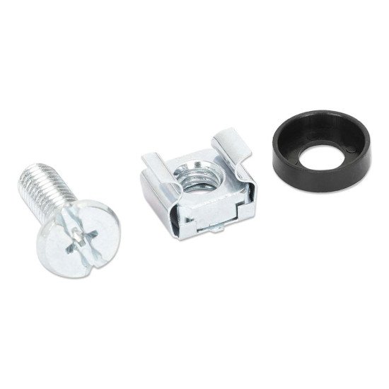 Intellinet Jeu d'écrous cage M6 (100 pcs) avec vis et rondelles, pour armoires et racks 19", pot plastique, garantie à vie