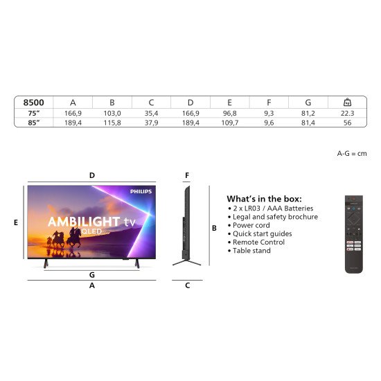 Philips 8500 series 85PUS850012 2,16 m (85") 4K Ultra HD Smart TV Wifi Noir Philips 8500 series 85PUS850012 2,16 m (85") 4K Ultra HD Smart TV Wifi Noir