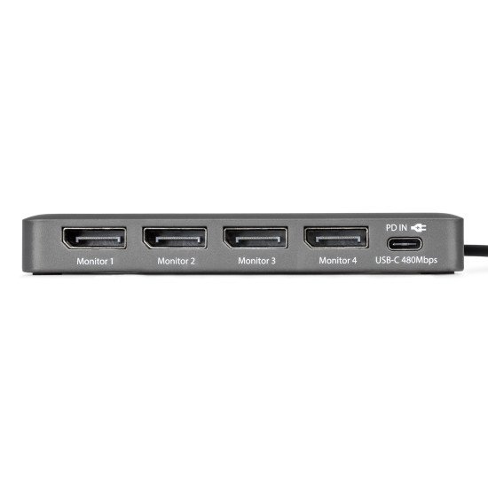 StarTech.com QUAD-USB-DP-ADAPT station d'accueil Avec fil USB 3.2 Gen 1 (3.1 Gen 1) Type-C Gris