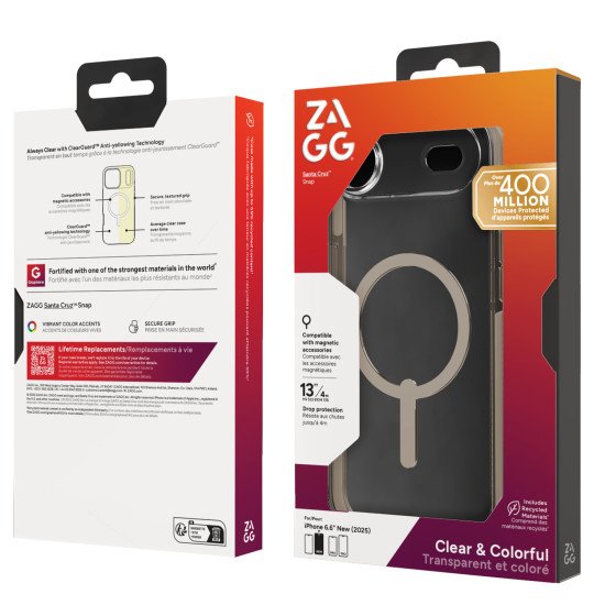 ZAGG Santa Cruz Snap coque de protection pour téléphones portables 16,5 cm (6.5") Housse Titane, Transparent ZAGG Santa Cruz Snap coque de protection pour téléphones portables 16,5 cm (6.5") Housse Titane, Transparent
