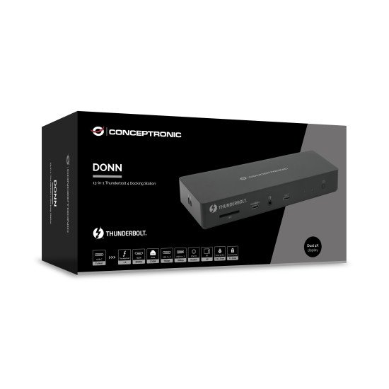 Conceptronic DONN30B station d'accueil Avec fil Thunderbolt 4 Noir