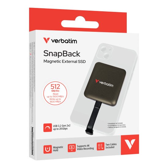 Verbatim SnapBack SSD 512 Go USB Type-C USB 3.2 Gen 2x2 Noir Verbatim SnapBack SSD 512 Go USB Type-C USB 3.2 Gen 2x2 Noir