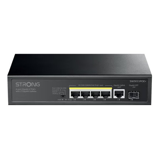 Strong SW5011POE+ commutateur réseau Gigabit Ethernet (10/100/1000) Connexion Ethernet POE Montage sur le bureau ou sur le mur Noir
