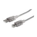 Manhattan Câble USB-A vers USB-B, 1,8 m, mâle à mâle, 480 Mbit/s (USB 2.0), argent translucide, garantie à vie, équivalent à USB2HAB6T
