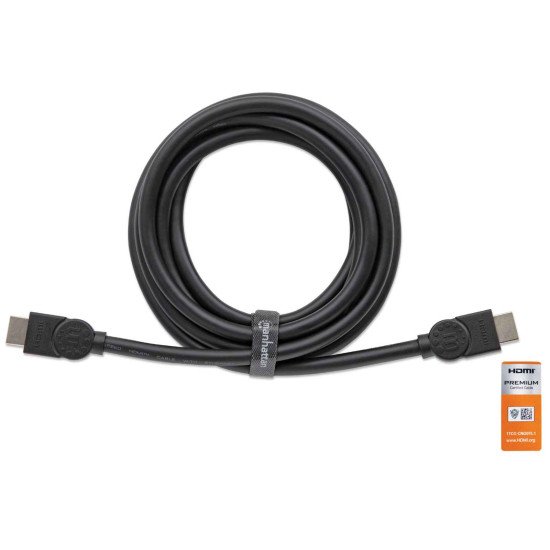 Manhattan Câble HDMI 4K@60 Hz avec Ethernet, 1 m, certifié, adapté à TOUT les usages 4K et 1080p/HD - lors de la mise à niveau ou préparez-la pour le moment où vous en aurez besoin, mâle à mâle, noir, Ultra HD 4K x 2K, garantie à vie, équivalent à HDMM1MP