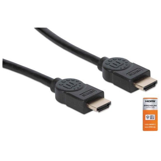 Manhattan Câble HDMI 4K@60 Hz avec Ethernet, 1 m, certifié, adapté à TOUT les usages 4K et 1080p/HD - lors de la mise à niveau ou préparez-la pour le moment où vous en aurez besoin, mâle à mâle, noir, Ultra HD 4K x 2K, garantie à vie, équivalent à HDMM1MP
