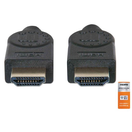Manhattan Câble HDMI 4K@60 Hz avec Ethernet, 1 m, certifié, adapté à TOUT les usages 4K et 1080p/HD - lors de la mise à niveau ou préparez-la pour le moment où vous en aurez besoin, mâle à mâle, noir, Ultra HD 4K x 2K, garantie à vie, équivalent à HDMM1MP