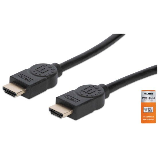 Manhattan Câble HDMI 4K@60 Hz avec Ethernet, 1 m, certifié, adapté à TOUT les usages 4K et 1080p/HD - lors de la mise à niveau ou préparez-la pour le moment où vous en aurez besoin, mâle à mâle, noir, Ultra HD 4K x 2K, garantie à vie, équivalent à HDMM1MP