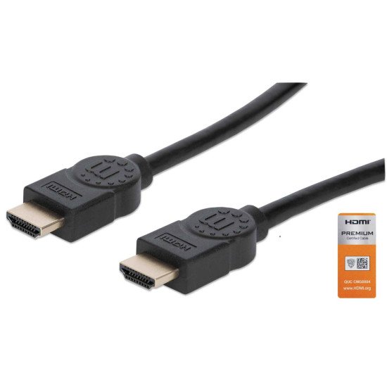 Manhattan Câble HDMI 4K@60 Hz avec Ethernet, 3 m, certifié, adapté à TOUT les usages 4K et 1080p/HD - lors de la mise à niveau ou préparez-la pour le moment où vous en aurez besoin, mâle à mâle, noir, Ultra HD 4K x 2K, garantie à vie, équivalent à HDMM3MP