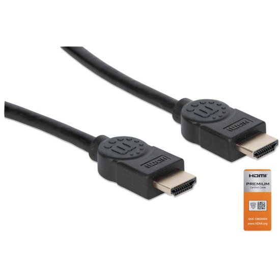 Manhattan Câble HDMI 4K@60 Hz avec Ethernet, 3 m, certifié, adapté à TOUT les usages 4K et 1080p/HD - lors de la mise à niveau ou préparez-la pour le moment où vous en aurez besoin, mâle à mâle, noir, Ultra HD 4K x 2K, garantie à vie, équivalent à HDMM3MP