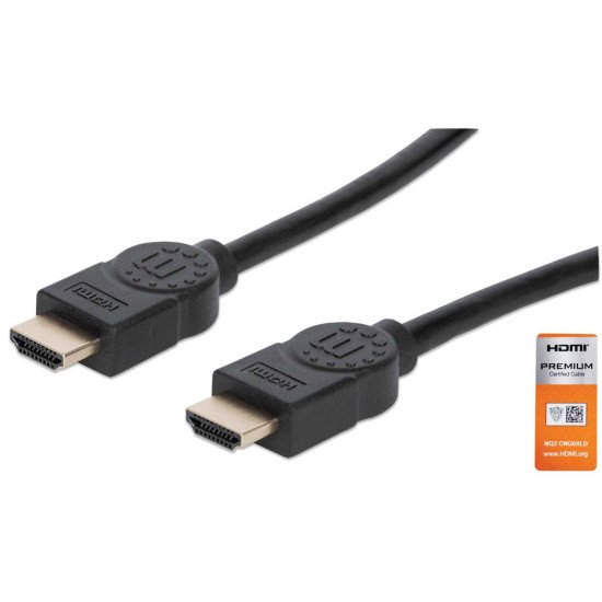 Manhattan Câble HDMI 4K@60 Hz avec Ethernet, 1,8 m, certifié, adapté à TOUT les usages 4K et 1080p/HD - lors de la mise à niveau ou préparez-la pour le moment où vous en aurez besoin, mâle à mâle, noir, Ultra HD 4K x 2K, garantie à vie, équivalent à HDMM2