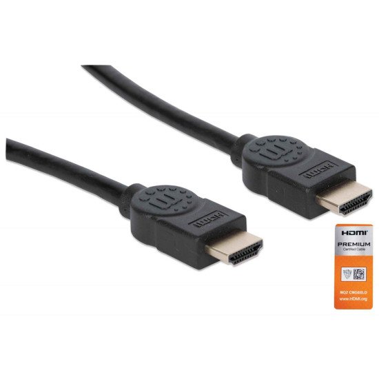 Manhattan Câble HDMI 4K@60 Hz avec Ethernet, 1,8 m, certifié, adapté à TOUT les usages 4K et 1080p/HD - lors de la mise à niveau ou préparez-la pour le moment où vous en aurez besoin, mâle à mâle, noir, Ultra HD 4K x 2K, garantie à vie, équivalent à HDMM2
