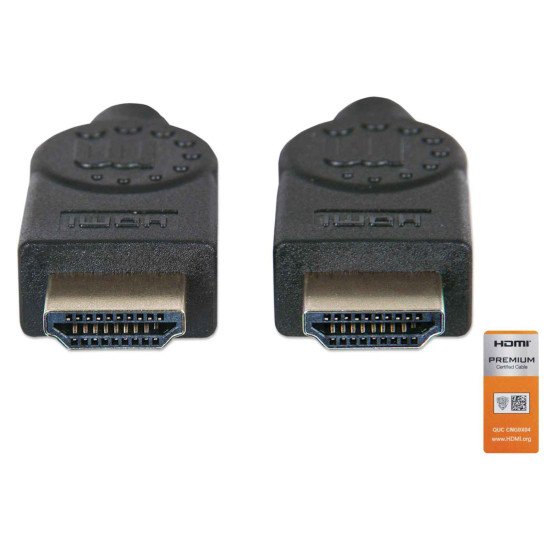 Manhattan Câble HDMI 4K@60 Hz avec Ethernet, 1,8 m, certifié, adapté à TOUT les usages 4K et 1080p/HD - lors de la mise à niveau ou préparez-la pour le moment où vous en aurez besoin, mâle à mâle, noir, Ultra HD 4K x 2K, garantie à vie, équivalent à HDMM2
