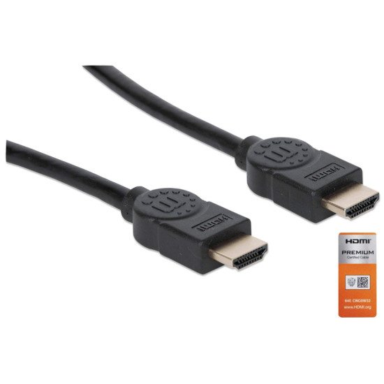 Manhattan Câble HDMI 4K@60 Hz avec Ethernet, 5 m, certifié, adapté à TOUT les usages 4K et 1080p/HD - lors de la mise à niveau ou préparez-la pour le moment où vous en aurez besoin, mâle à mâle, noir, Ultra HD 4K x 2K, garantie à vie, équivalent à HDMM5MP