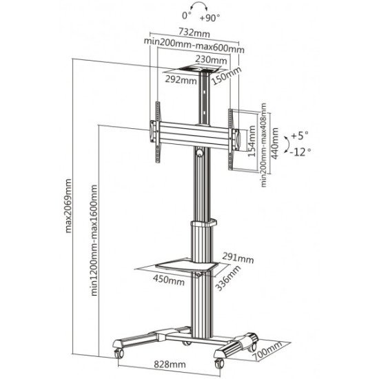 Reflecta 23210 support d'écran plat pour bureau 177,8 cm (70") Aluminium, Noir Sol