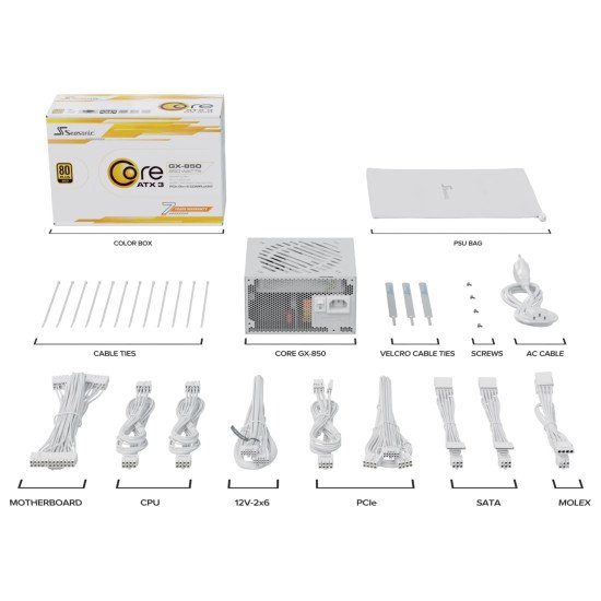 Seasonic CORE GX-850 unité d'alimentation d'énergie 850 W 20+4 pin ATX ATX Blanc Seasonic CORE GX-850 unité d'alimentation d'énergie 850 W 20+4 pin ATX ATX Blanc